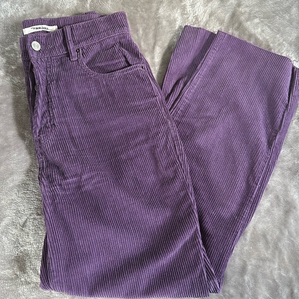 Pacific Sunwear Purple Corduroy High Rise Straight Unfinished Hem Pant Size 26